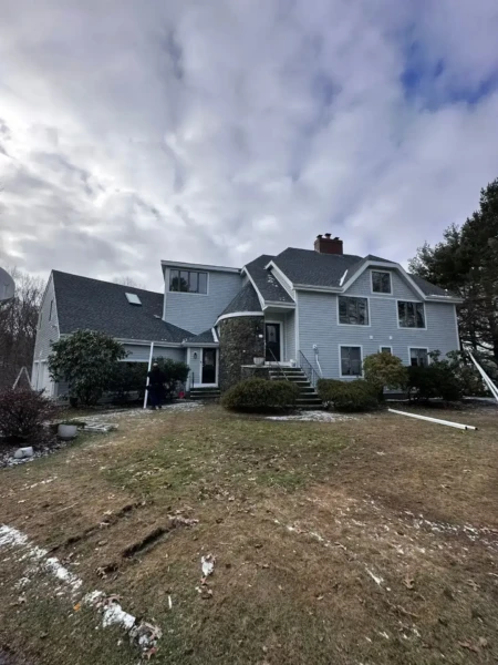 James Hardie® Cedarmill Siding in Light Mist, Vinyl Window Replacement